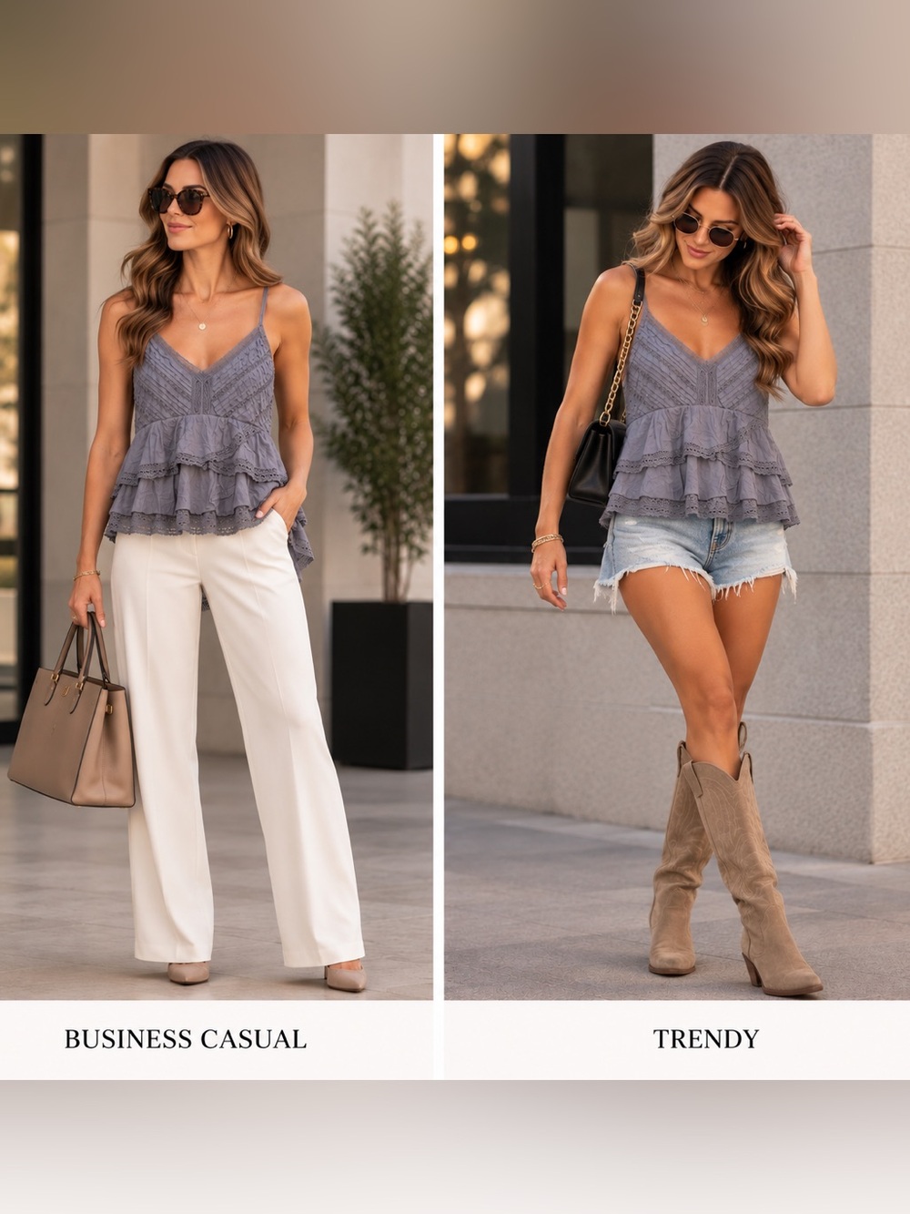 Anthropologie | Trinket Purple-Gray Tiered Lace V-Neck Camisole, XS